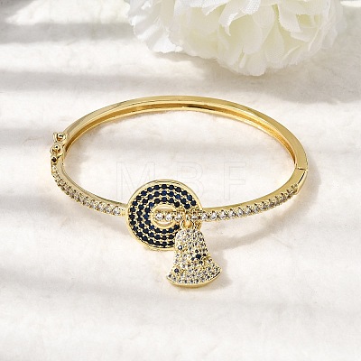 Bell Brass Micro Pave Cubic Zirconia Hinged Bangles BJEW-K274-14G-1