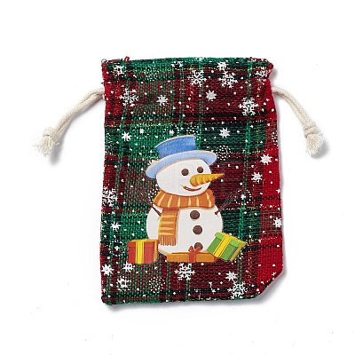 Christmas Theme Rectangle Jute Bags with Jute Cord ABAG-E006-01D-1