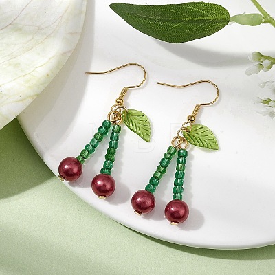 Acrylic & Glass Beaded Cherry Dangle Earrings EJEW-JE05591-1