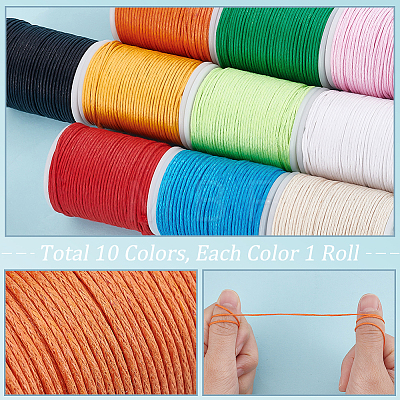 10 Rolls 10 Colors Waxed Cotton Cords YC-WH0012-01-1