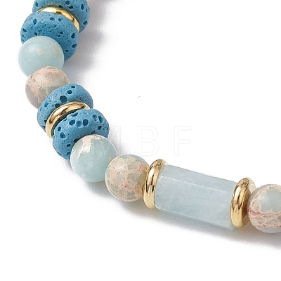 Natural Lava Rock & Synthetic Aqua Terra Jasper & Natural Aquamarine Beads Strethch Bracelets BJEW-JB11666-03-1