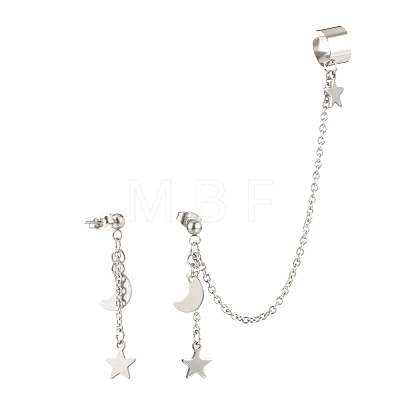 Moon and Star Alloy Asymmetrical Earrings EJEW-JE04888-02-1
