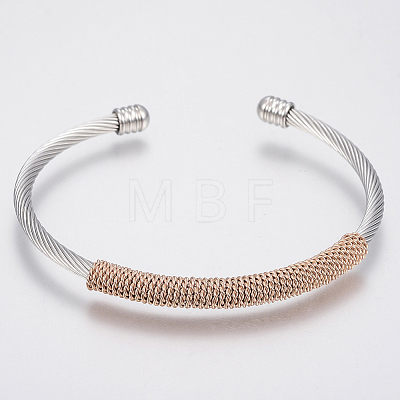 304 Stainless Steel Cuff Bangles Torque Bangles BJEW-H570-31-1