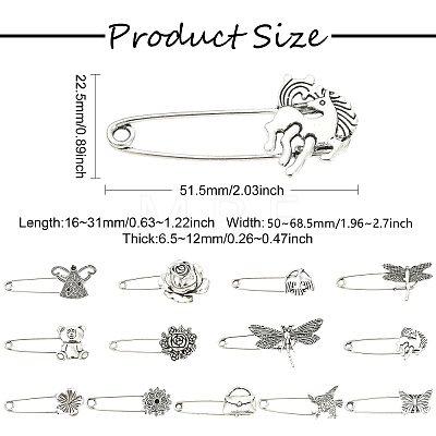 26Pcs 13 Styles Antique Silver Alloy Brooch JEWB-CJ0001-89-1