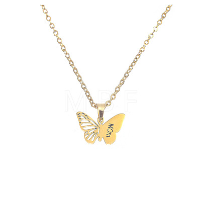 Mother's Day 304 Stainless Steel Filigree Butterfly Engraved Mum Pendant Necklaces for Women FS-WG8B29F-01-1