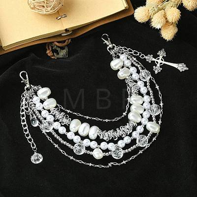 Retro Style Multilayer Acrylic & 304 Stainless Steel Beaded Purse Chains AJEW-FZ00007-1