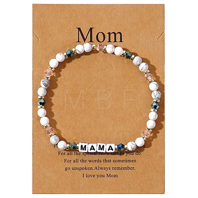 Mother's Day Dyed Synthetic Turquoise & Glass Beads Stretch Bracelets SK3516-8-1