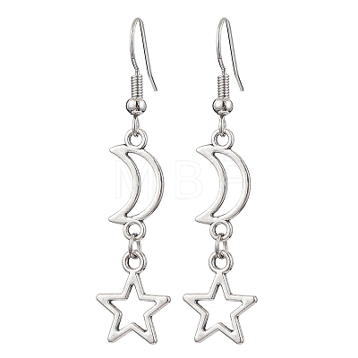 Moon & Star Hollow Alloy Dangle Earrings for Women EJEW-JE05627-1