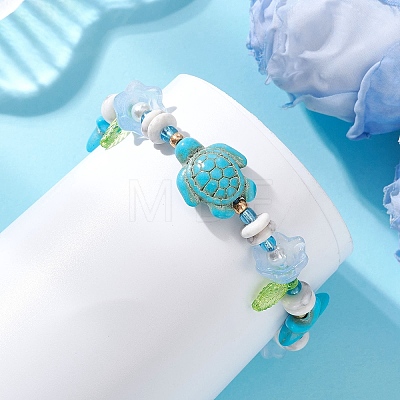 3Pcs Synthetic Turquoise & Natural Howlite & Imitated Pearl Acrylic Beads Beaided Bead Bracelets BJEW-MZ00343-1