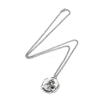 Skull Rhinestone Pendant Necklaces with Rolo Chains NJEW-F309-07-1
