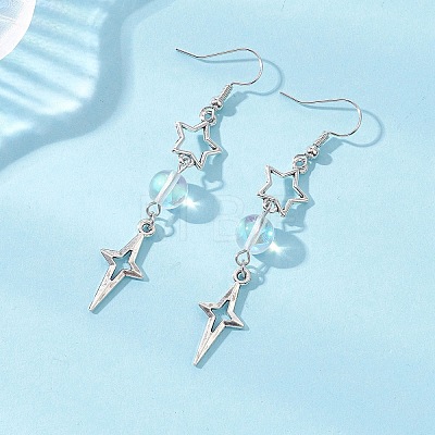 Star Alloy Synthetic Moonstone Bead Dangle Earrings EJEW-JE06790-1