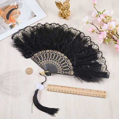 Plastic Folding Fan with Tassels AJEW-WH20130-170B-1