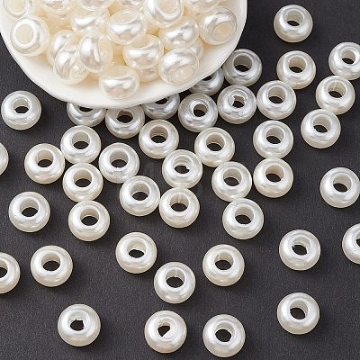 ABS Plastic Imitation Pearl Rondelle Large Hole European Beads MACR-YW0002-87-1