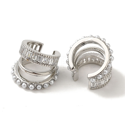 Rack Plating Brass Pave Clear Cubic Zirconia 3-Strand Cuff Earrings for Women EJEW-P280-04P-1