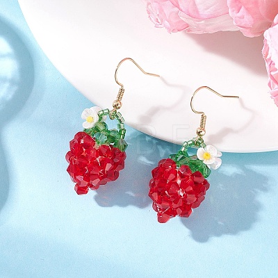 Strawberry Glass Seed & Glass Beaded Dangle Earrings EJEW-MZ00689-02-1