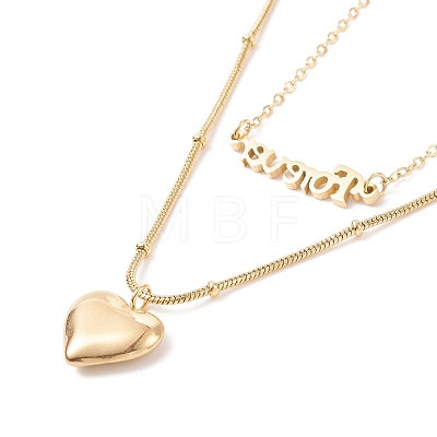 Double Chains Multi Layered Necklaces with Heart and Word Forever Pendants NJEW-D296-01G-1
