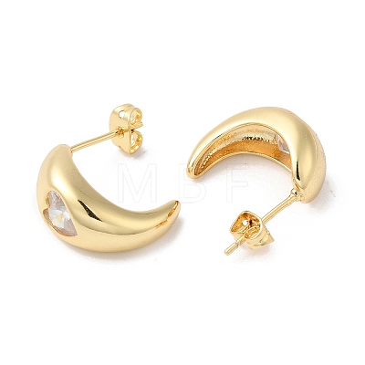Clear Cubic Zirconia Crescent Moon with Heart Stud Earrings EJEW-R150-13G-1