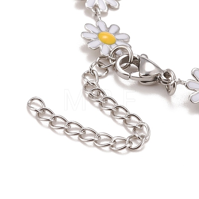Enamel Daisy Link Chains Bracelet BJEW-P271-01P-1