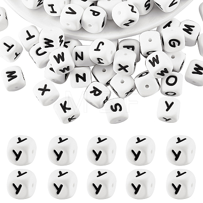 20Pcs White Cube Letter Silicone Beads 12x12x12mm Square Dice Alphabet Beads with 2mm Hole Spacer Loose Letter Beads for Bracelet Necklace Jewelry Making JX432Y-1
