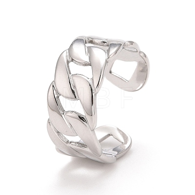 304 Stainless Steel Curb Chain Open Cuff Ring for Women RJEW-A005-32P-1
