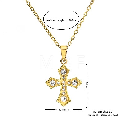 304 Stainless Steel Micro Pave Clear Cubic Zirconia Religion Cross Pendant Necklaces for Women WG29A99-01-1