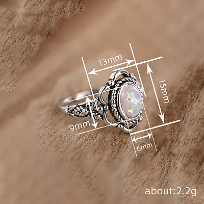 Alloy with Plastic Imitation Opal Finger Rings FS-WG4C942-01-1