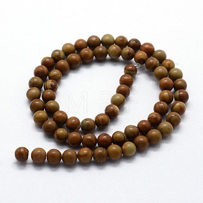 Natural Wood Lace Stone Beads Strands G-I199-17-4mm-1