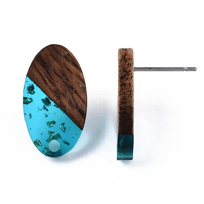 Transparent Resin & Walnut Wood Stud Earring Findings MAK-N032-005A-F01-1