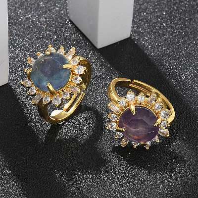 Sunflower Natural Fluorite Finger Rings RJEW-B113-03G-01-1