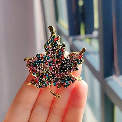 Maple Leaf Alloy Rhinestone Brooches PW-WG48F57-01-1