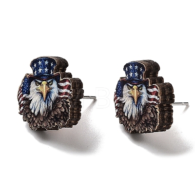 Independence Day Wood Stud Earrings EJEW-D108-01D-1