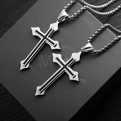 Cross Alloy Black Enamel Pendant Necklaces FS-WGF2765-01-1