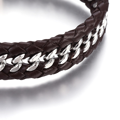 Leather Braided Cord Bracelets BJEW-E352-09A-P-1