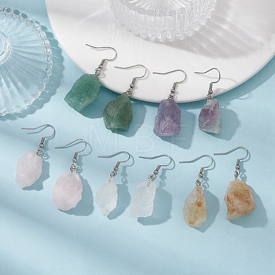 Mixed Raw Natural Gemstone Nugget Dangle Earrings EJEW-JE05493-1