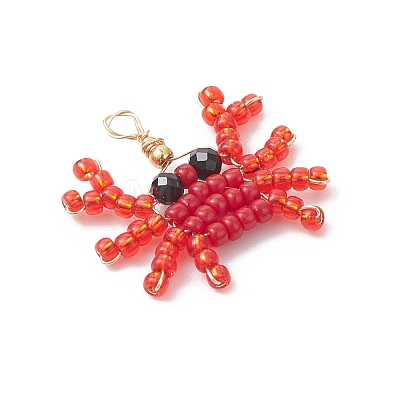 Copper Wire Wrapped Faceted Natural Black Spinel and Glass Seed Beaded Sea Animals Pendants PALLOY-MZ01087-1