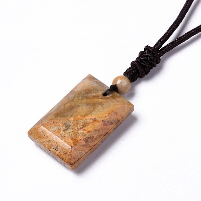 Dyed Natural Fossil Coral Rectangle Pendant Necklace for Women NJEW-C002-02B-1