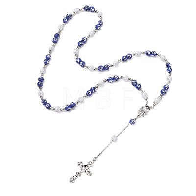 Acrylic & CCB Plastic Beaded Rosary Necklaces with Alloy Cross Pendant NJEW-JN05856-02-1