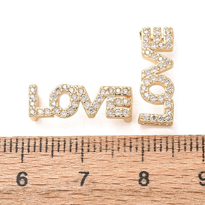 Brass Micro Pave Clear Cubic Zirconia Word LOVE Links Connector Charms KK-K002-32H-G-1
