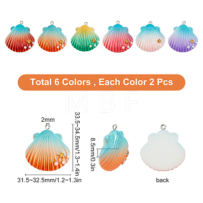 12Pcs 6 Colors Opaque Resin Pendants RESI-SC0001-71-1