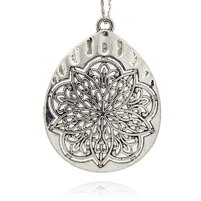 Vintage Tibetan Style Alloy Teardrop with Flower Large Pendants TIBEP-M001-35-1