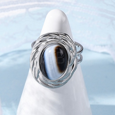 Oval Natural Banded Agate Finger Rings RJEW-M063-01P-18-1