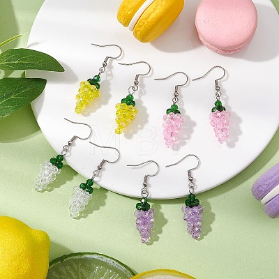 Grape Glass Dangle Earrings EJEW-JE06171-1