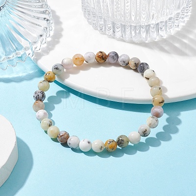 Natural African Opal Round Beaded Stretch Bracelets BJEW-JB09917-01-1