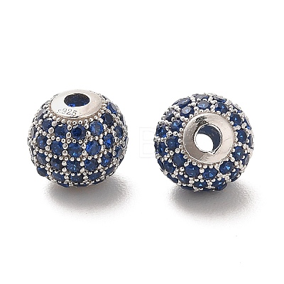 Rhodium Plated 925 Sterling Silver Micro Pave Cubic Zirconia Beads STER-H110-24C-05P-1