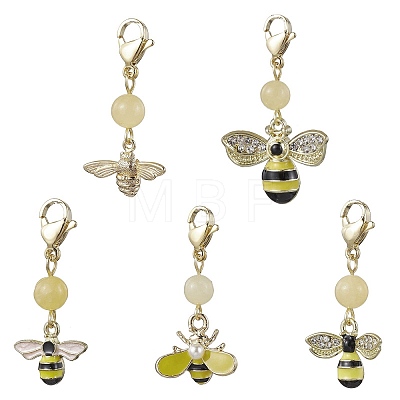 5Pcs Bee Alloy Enamel Pendant Decorations HJEW-JM01728-1