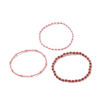 3Pcs 3 Style Natural Jade & Glass Seed Beaded Stretch Bracelets Set for Women  BJEW-JB09171-02-1