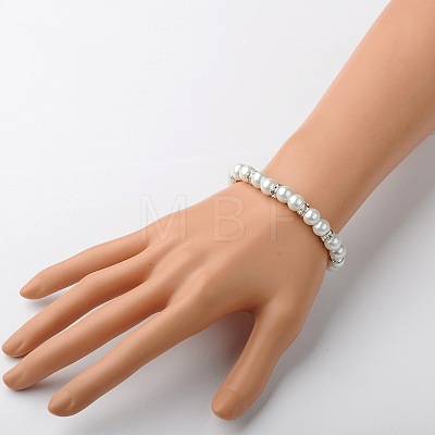 Cross Glass Pearl Beads Bracelets BJEW-JB01421-01-1