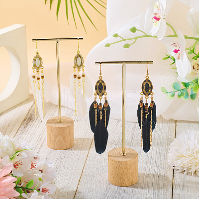 2Pairs 2 Colors Feather Chandelier Earrings EJEW-TA0001-81B-1