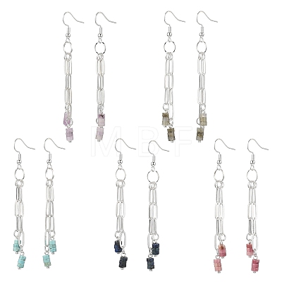 Natural Mixed Stone Flat Round Dangle Earrings EJEW-JE06812-1