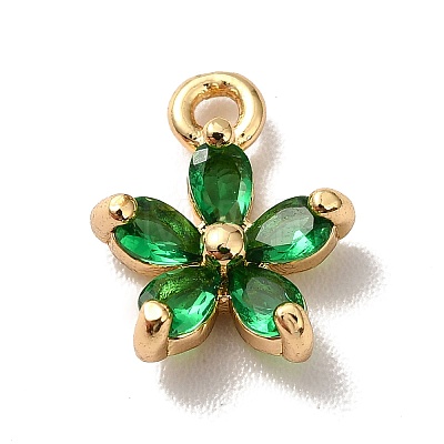 Brass Cubic Zirconia Flower Charms LS-KK-O141-01G-06-1